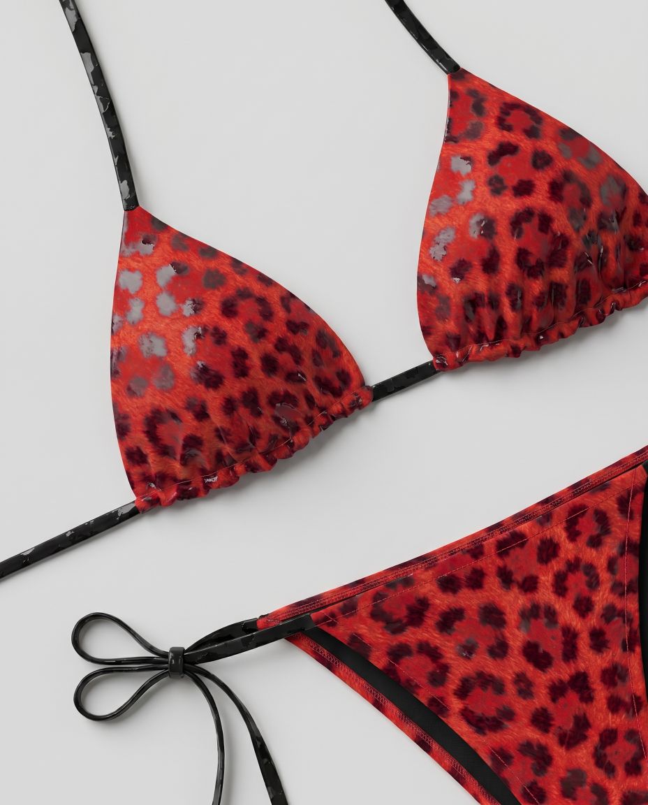 Leopard & Red Triangle Bikini Set