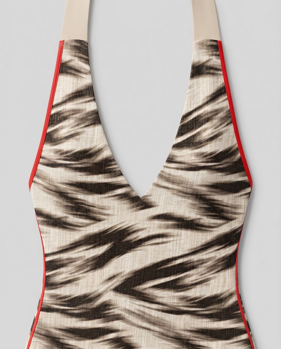 Abstract Zebra Print Halter Swimsuit
