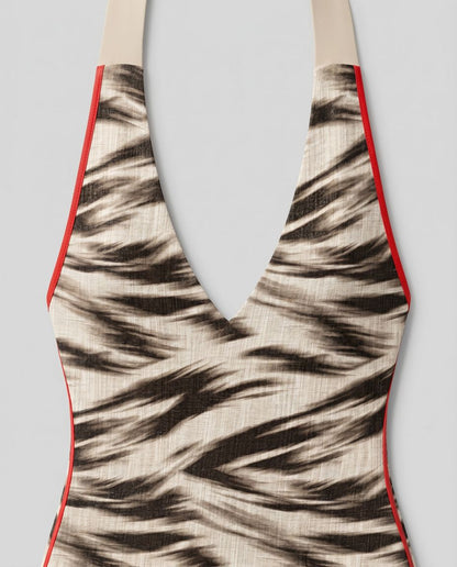 Abstract Zebra Print Halter Swimsuit