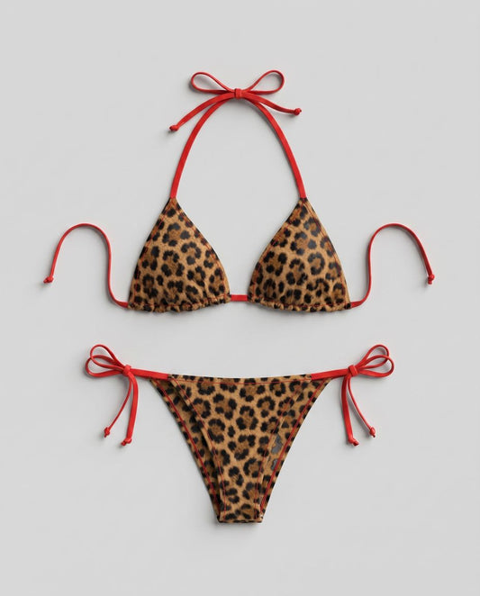 Leopard & Red Triangle Bikini Set