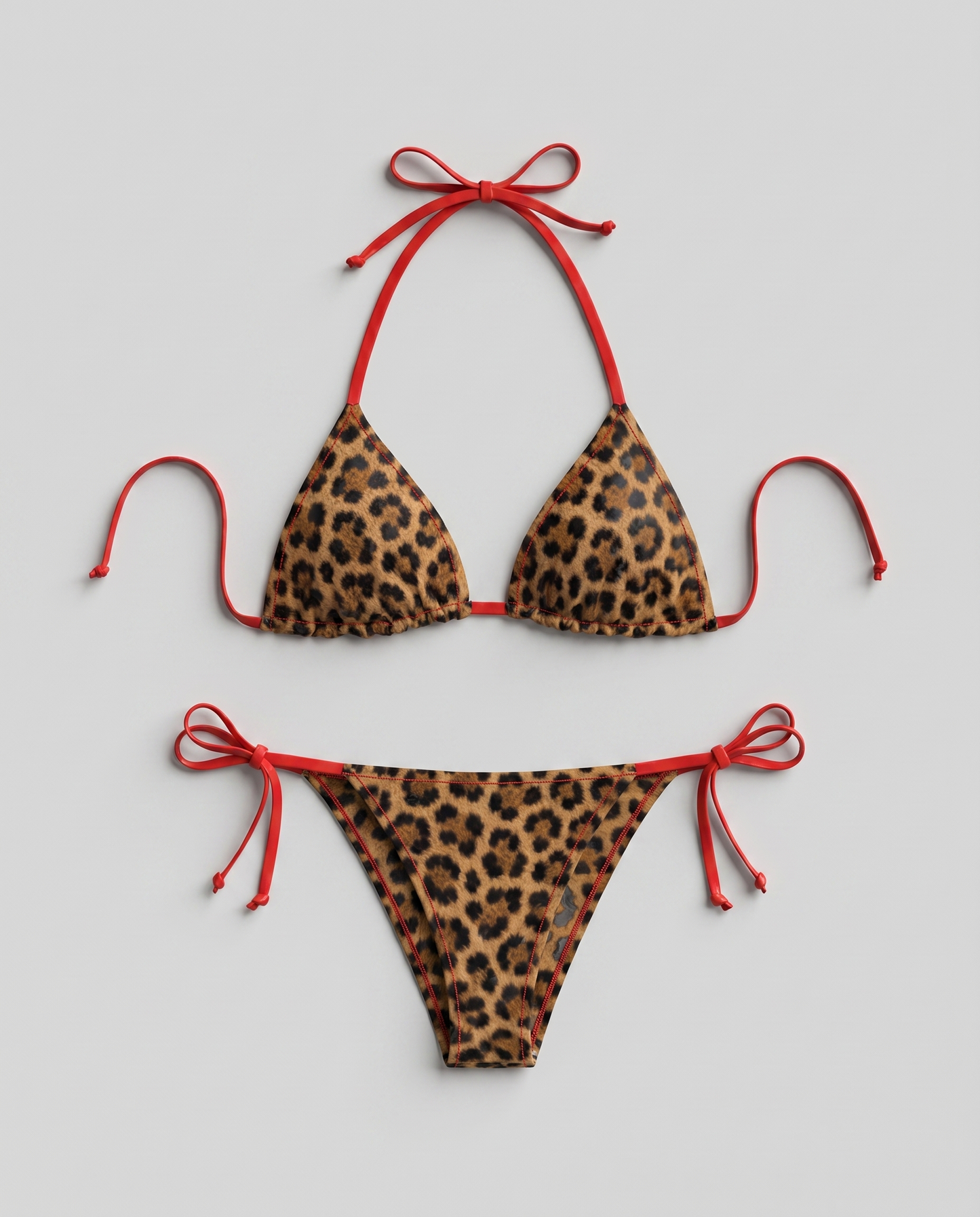 Leopard & Red Triangle Bikini Set