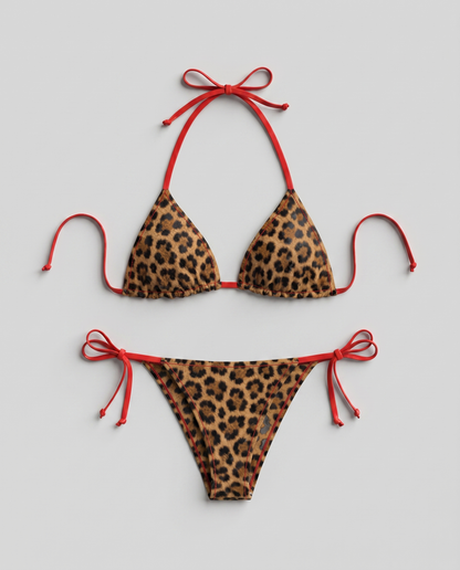 Leopard & Red Triangle Bikini Set