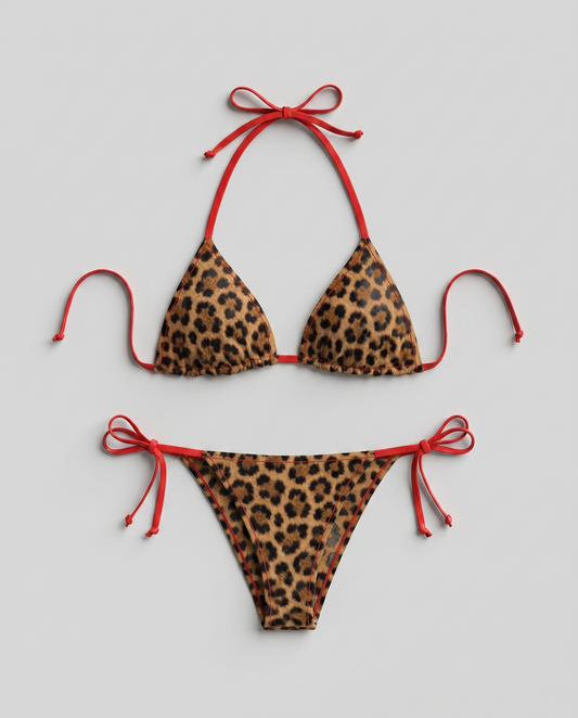 Leopard & Red Triangle Bikini Set