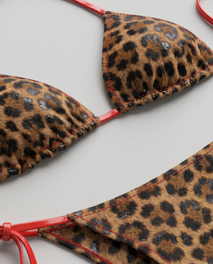 Leopard & Red Triangle Bikini Set