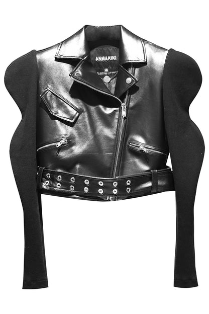 3D wavy sleeve motorcycle leather jacket